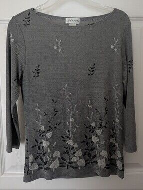 Gantos Gray Floral-Print Long Sleeve Women's Top